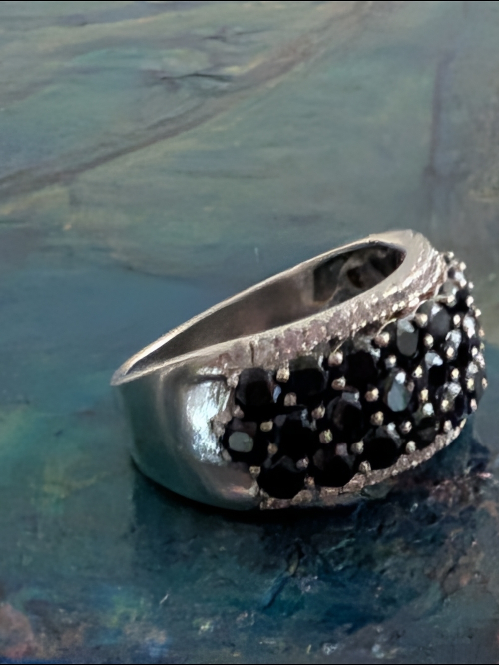 Elegant Black Spinel Pavé Band Ring With Clear CZ's Sterling Silver Ring Size 9 - Picture 11 of 11